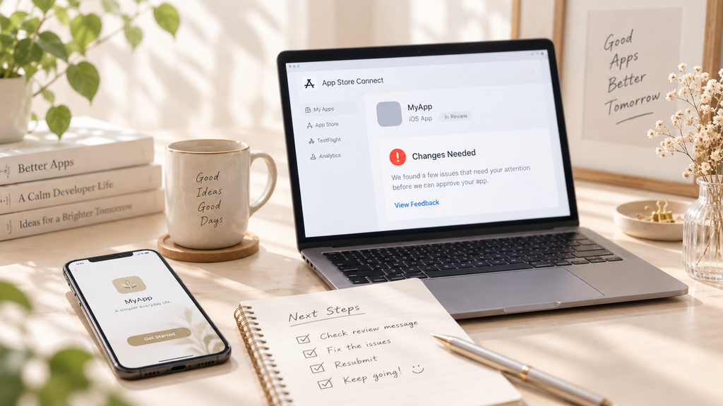 App Store Connectでリジェクト理由を確認しているイメージ